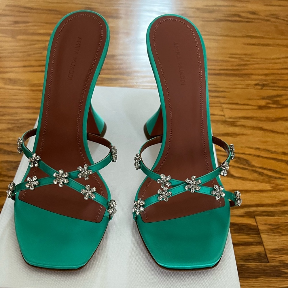 😊SOLD😊 Amina Muaddi Green Crystals Lily heeled sandals in size 40.5